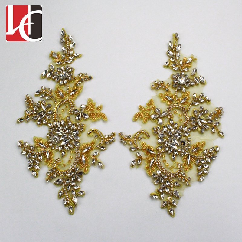 HC-3679 Hechun wholesale handmade lace botton beaded rhinestone applique