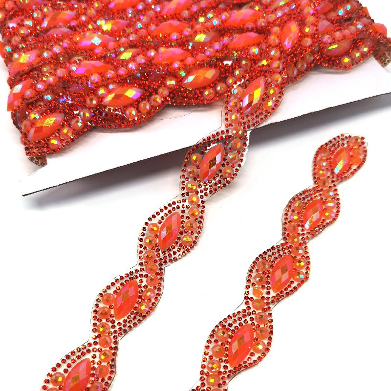 Carnival Accessories supply iron on orange AB rhinestone trims for carnival women clothing rhinestone dance appliques trims