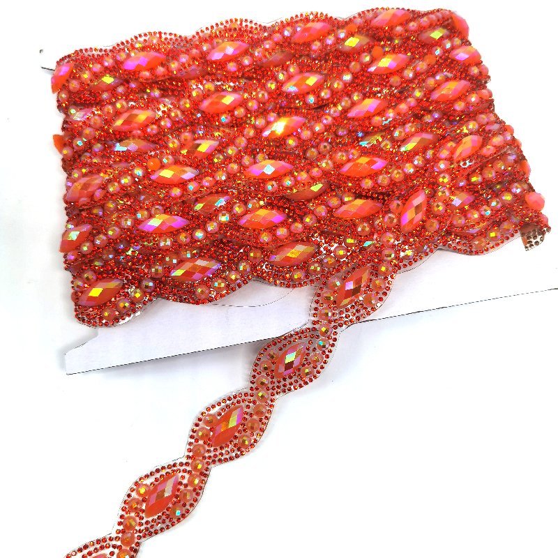 Carnival Accessories supply iron on orange AB rhinestone trims for carnival women clothing rhinestone dance appliques trims