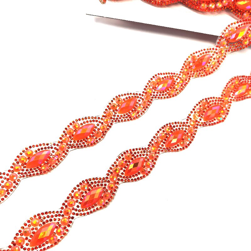 Carnival Accessories supply iron on orange AB rhinestone trims for carnival women clothing rhinestone dance appliques trims