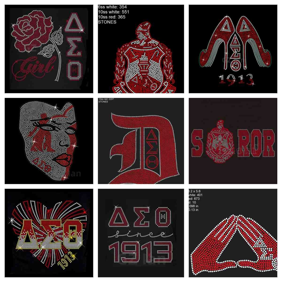 Bling sorority delta custom hot fix iron on crystal motif heat press rhinestone transfers delta theta sigma for clothing
