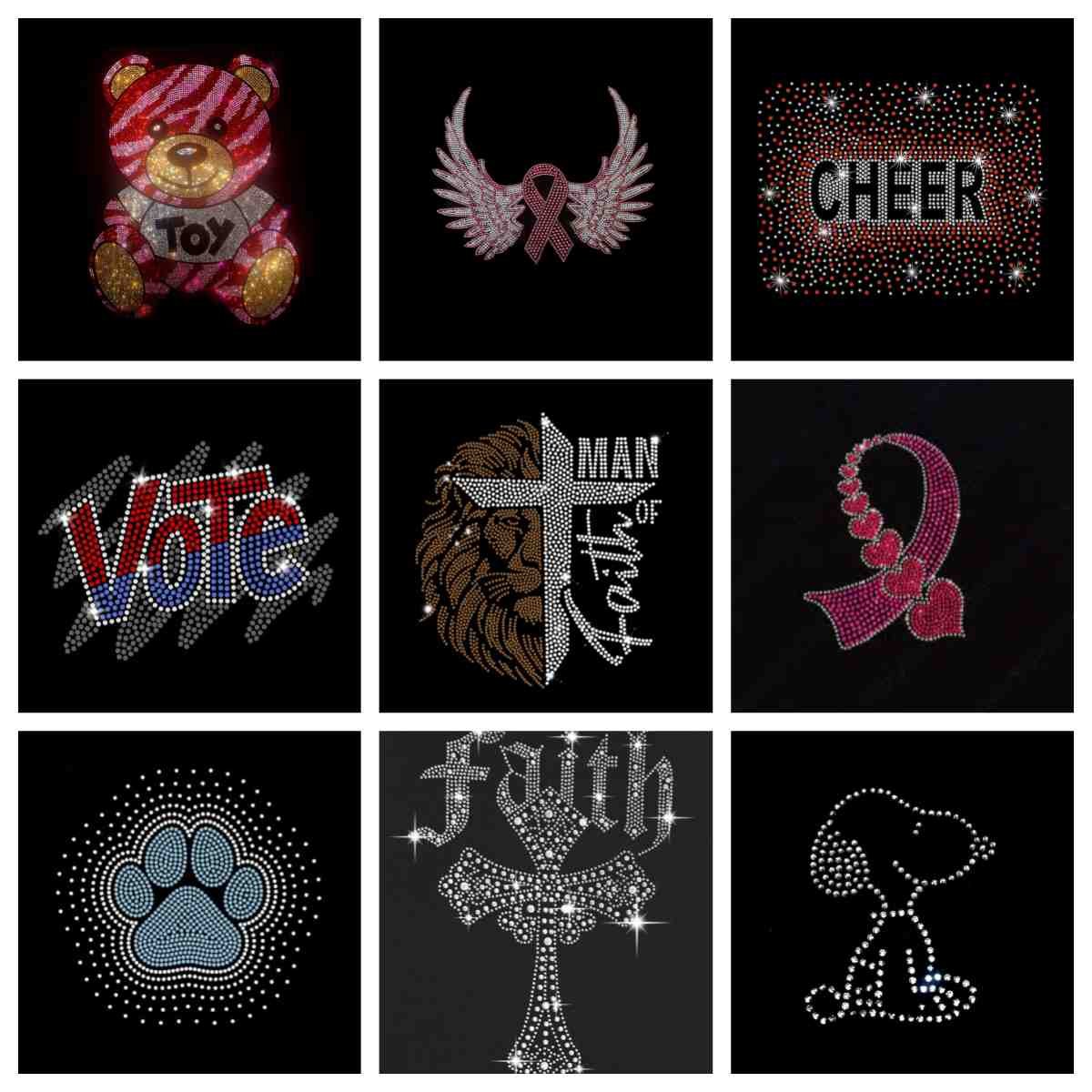 Bling logo print hotfix swirl crystal design motif strass template hot-fix Iron on patch rhinestone heat transfer ready to press