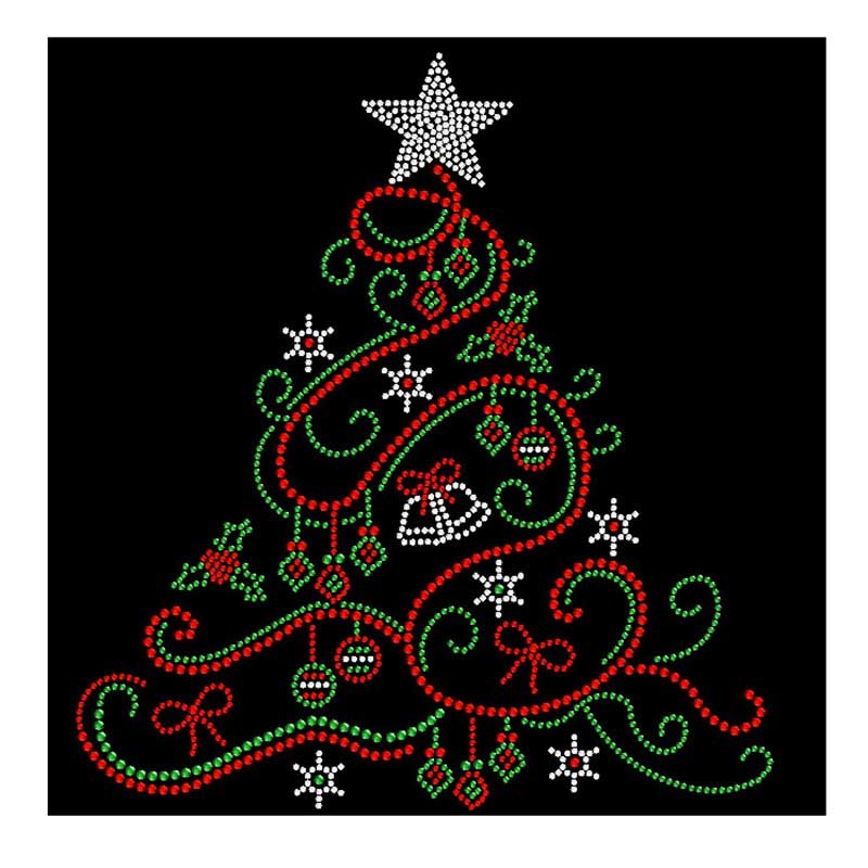 Custom Christmas Candy Strass Bling Heat Transfers Crystal Hot-fix Iron On Rhinestone Design