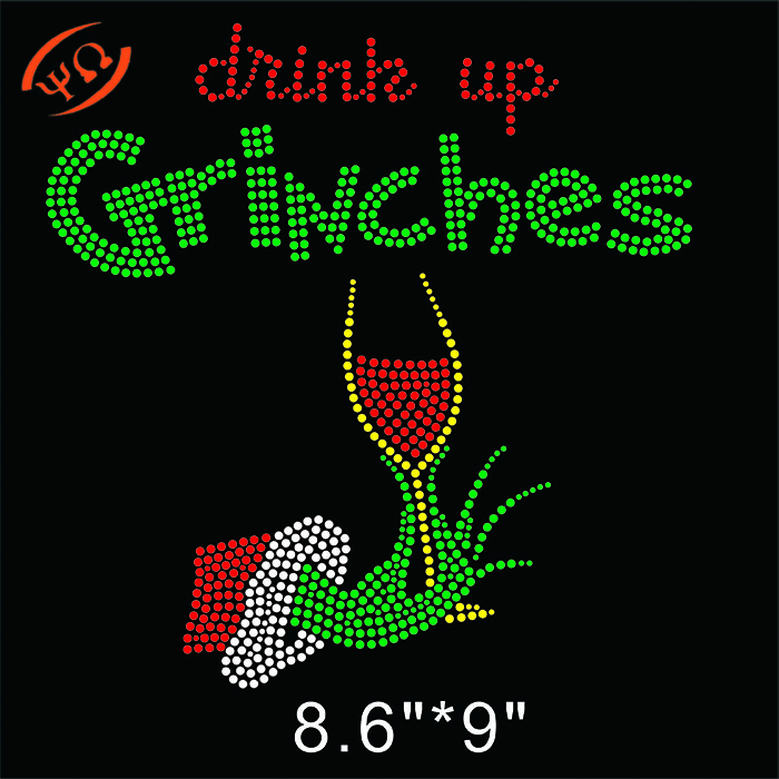 Custom Christmas Candy Strass Bling Heat Transfers Crystal Hot-fix Iron On Rhinestone Design