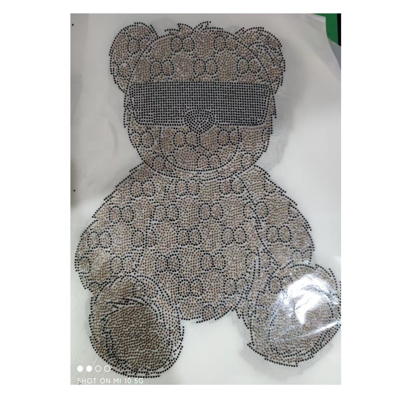 USA American Big Cute Cartoon Bear Bling Rhinestone Most Popular Hot Fix Iron on Rhinestone Transfer Motifs For Women T-shirt