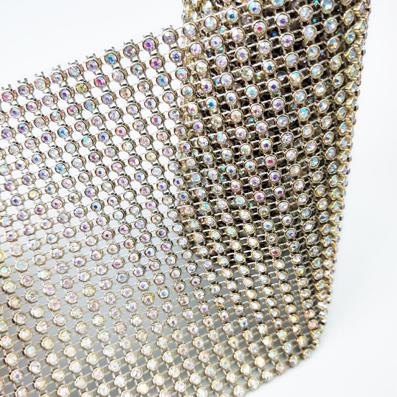 Garment Shoes Accessory 24 Rows 4MM Golden Plastic Resin Base Crystal mesh Rhinestone trimming
