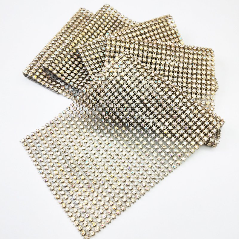 Garment Shoes Accessory 24 Rows 4MM Golden Plastic Resin Base Crystal mesh Rhinestone trimming