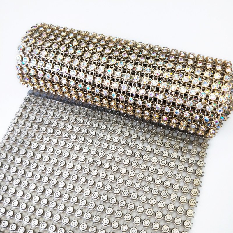Garment Shoes Accessory 24 Rows 4MM Golden Plastic Resin Base Crystal mesh Rhinestone trimming