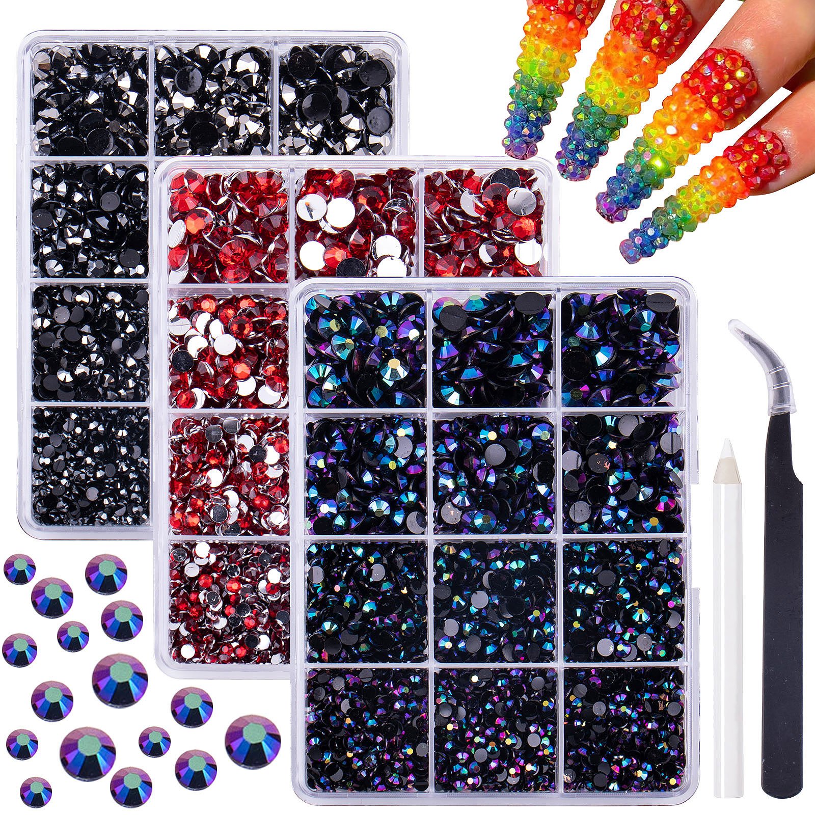 C310 SAFENG 12 Grids Non Hotfix Resin Rhinestone Kit Flat Back Jelly Nail Rhinestone Colorful Stone Nail Charms
