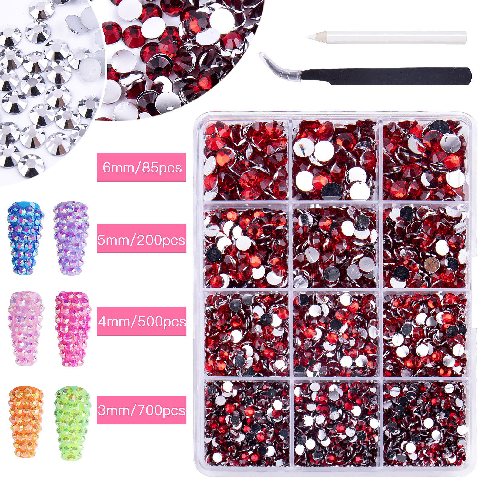 C310 SAFENG 12 Grids Non Hotfix Resin Rhinestone Kit Flat Back Jelly Nail Rhinestone Colorful Stone Nail Charms