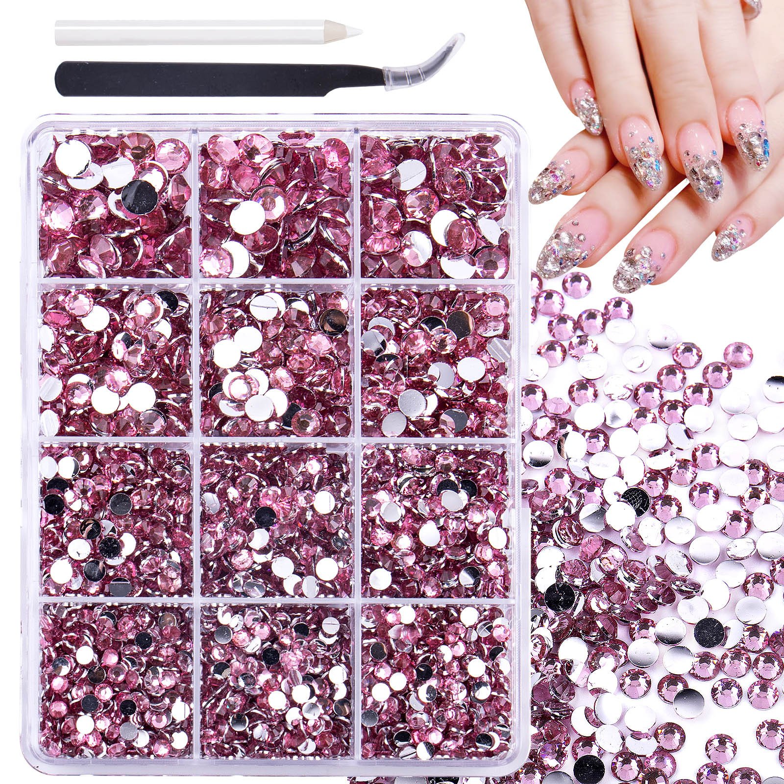 C310 SAFENG 12 Grids Non Hotfix Resin Rhinestone Kit Flat Back Jelly Nail Rhinestone Colorful Stone Nail Charms