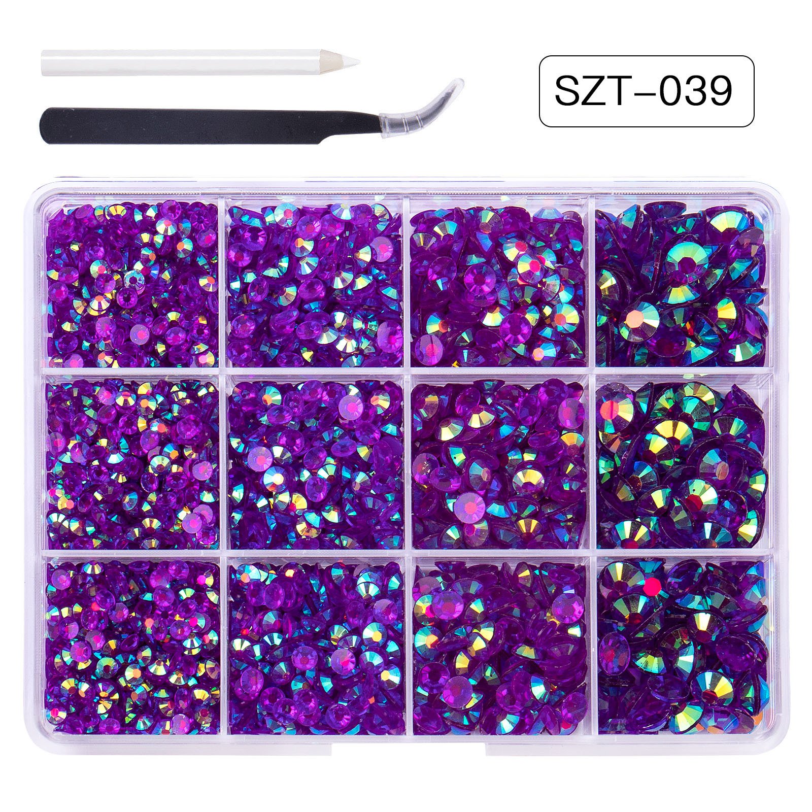 C310 SAFENG 12 Grids Non Hotfix Resin Rhinestone Kit Flat Back Jelly Nail Rhinestone Colorful Stone Nail Charms