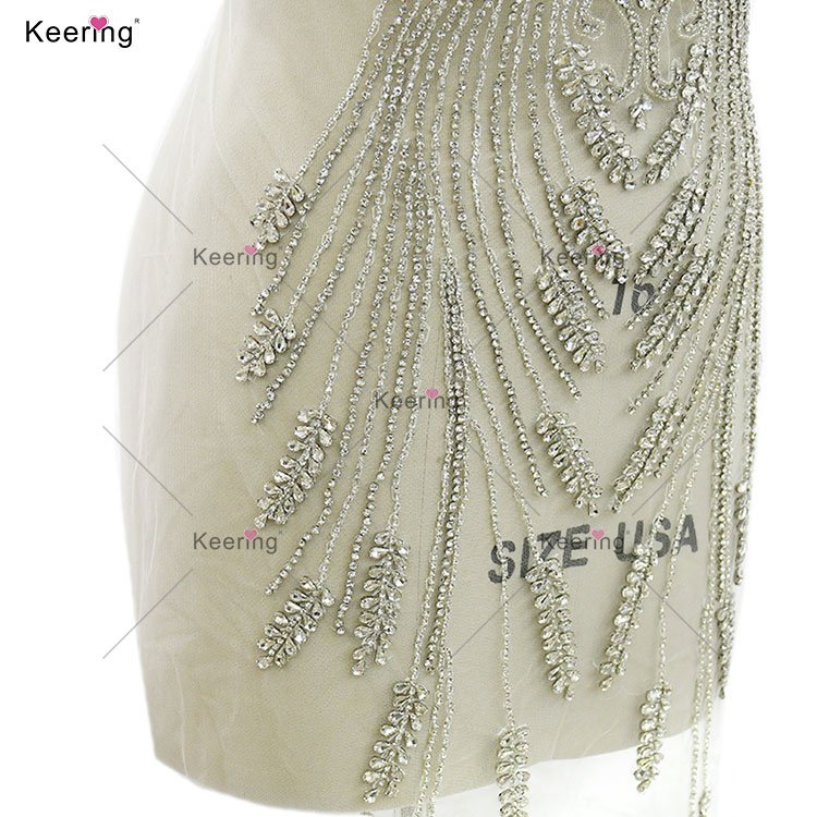 WDP-465 Keering New Arrivals Custom Color Forest Bling Hot Pink Rhinestone Bodice Leaf Applique Glass