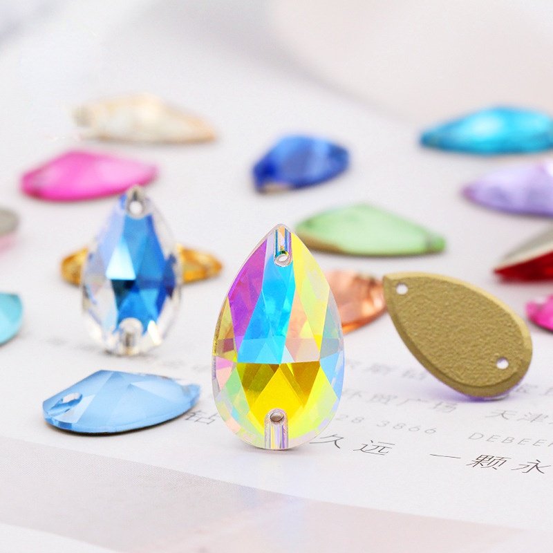 Opp Bag Colors Shoes Navette Shaped Glass Stones Lan Guang Top Quality AB K9 Flat Back Sew on Rhinestone in Rhinestones 2 Bags
