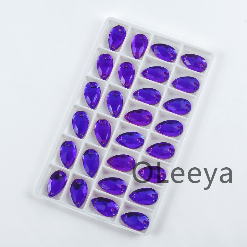 OLeeya 3A Quality Glass Sew On Rhinestones Purple Velvet Color Bikini Pear Shape Decoration Crystals for Leotards Dance Dress