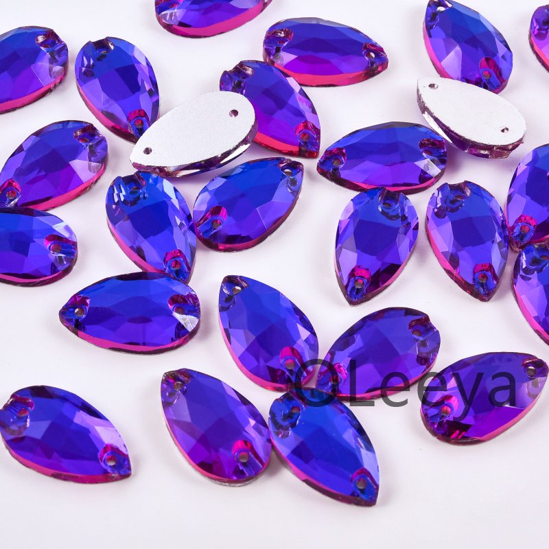 OLeeya 3A Quality Glass Sew On Rhinestones Purple Velvet Color Bikini Pear Shape Decoration Crystals for Leotards Dance Dress
