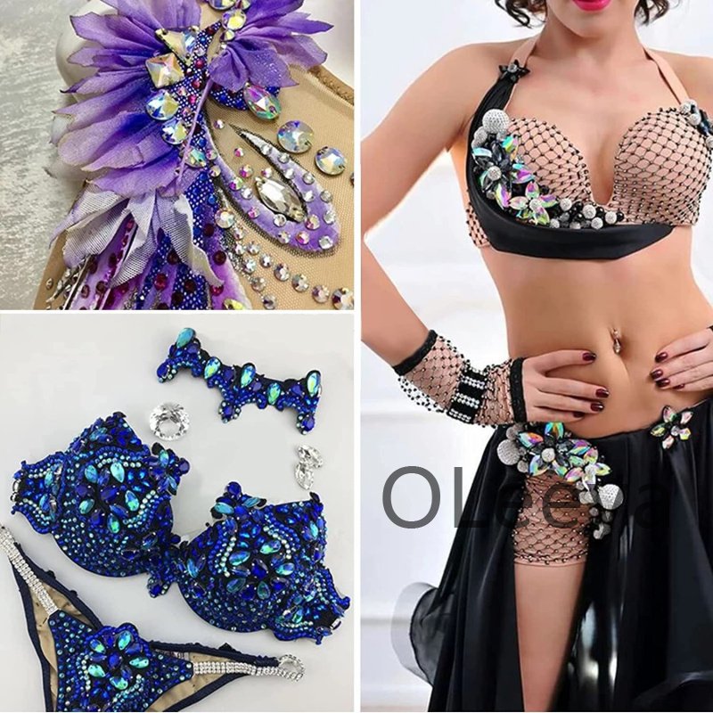 OLeeya 3A Quality Glass Sew On Rhinestones Purple Velvet Color Bikini Pear Shape Decoration Crystals for Leotards Dance Dress