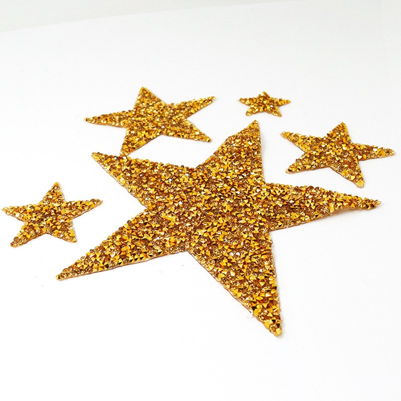Wholesale Custom Design Gold Rhinestone Patch Star Iron On Embroidery Patches Rhinestone for Hats