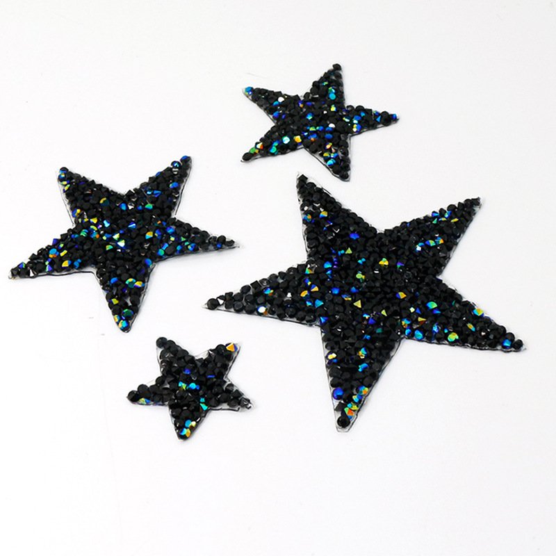Wholesale Custom Design Gold Rhinestone Patch Star Iron On Embroidery Patches Rhinestone for Hats