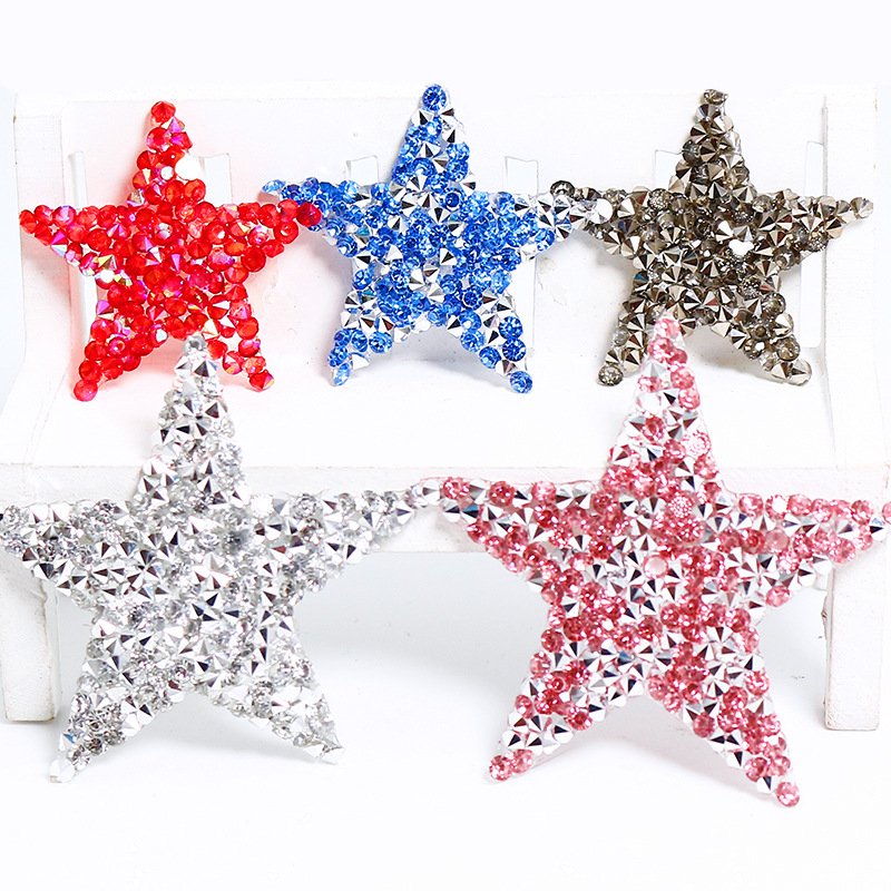 Wholesale Custom Design Gold Rhinestone Patch Star Iron On Embroidery Patches Rhinestone for Hats