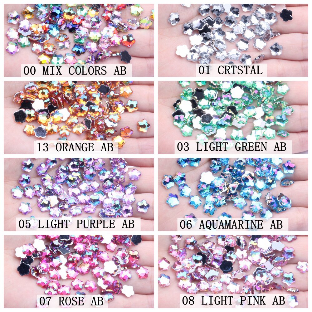 Acrylic Rhinestones 8mm 5000pcs Flat Back Plum Blossom Shape Earth Facets 15 Kinds Color Beads DIY Jewelry Making Acrylic Gem