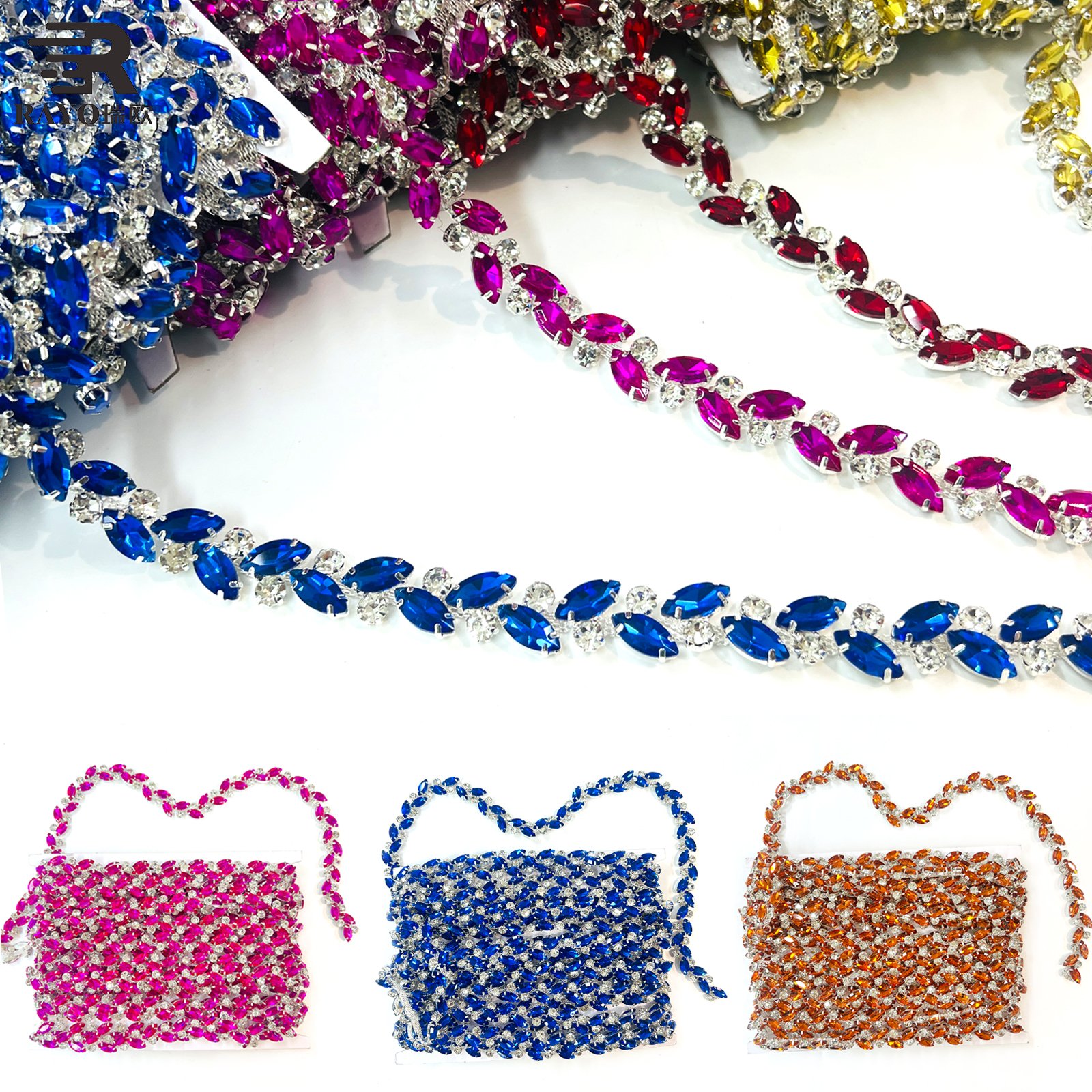 2024 New Arrival US Hot Sale Sapphire Red Color BlingBling Rhinestones Trimming Use for Performance Wear
