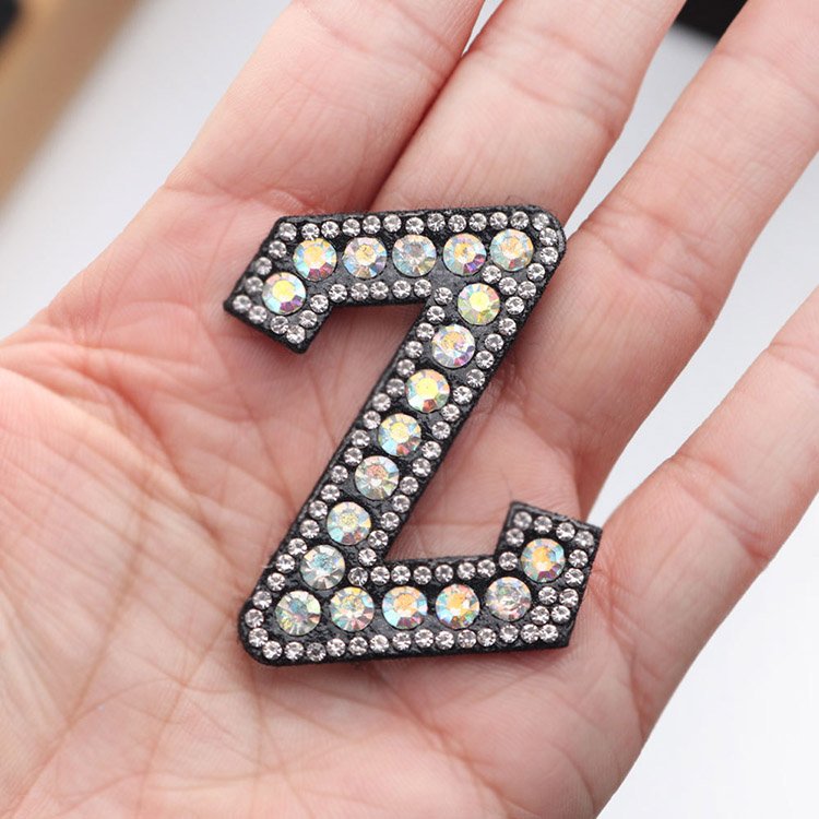 26 Letters Rhinestone Iron On Patch A-Z Black Bling Rhinestone Letter Patches Glitter Alphabet Applique for DIY Craft Supplies