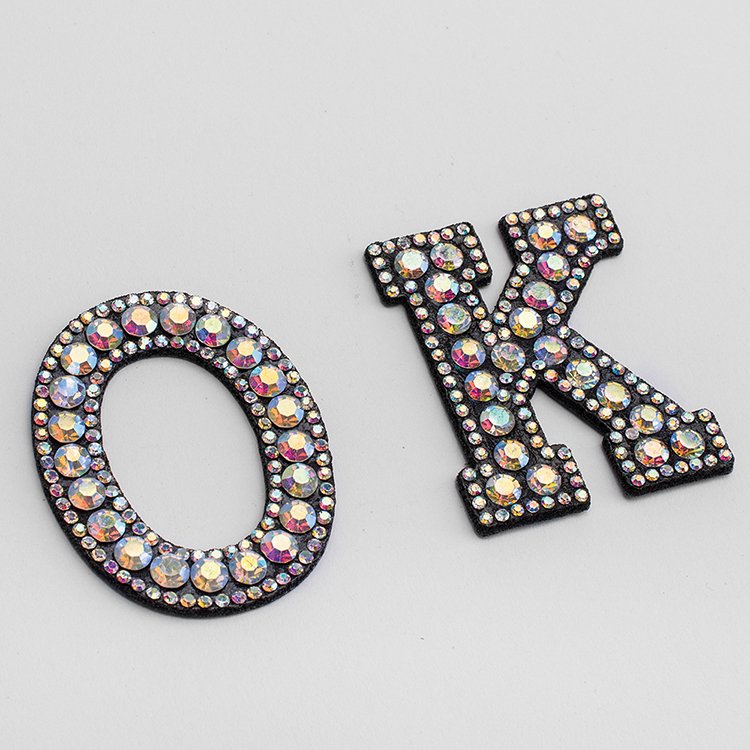 26 Letters Rhinestone Iron On Patch A-Z Black Bling Rhinestone Letter Patches Glitter Alphabet Applique for DIY Craft Supplies