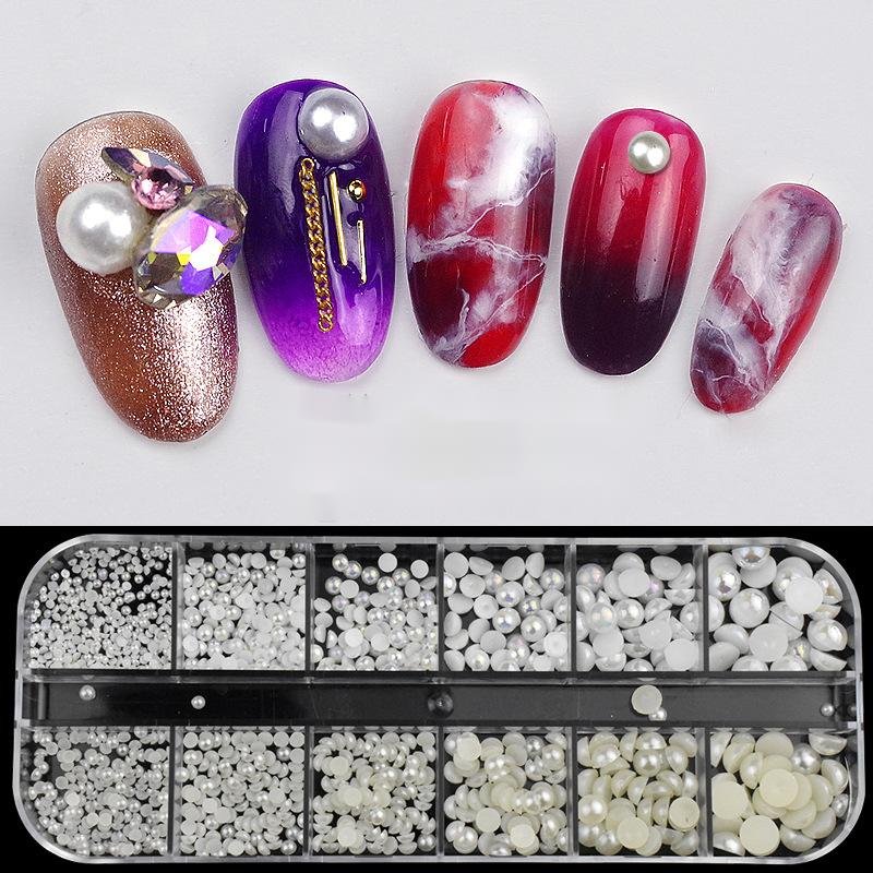12 Grid Flat Back Diamond Crystals Stone Nail Art Rhinestones Kit Press on Nails Set