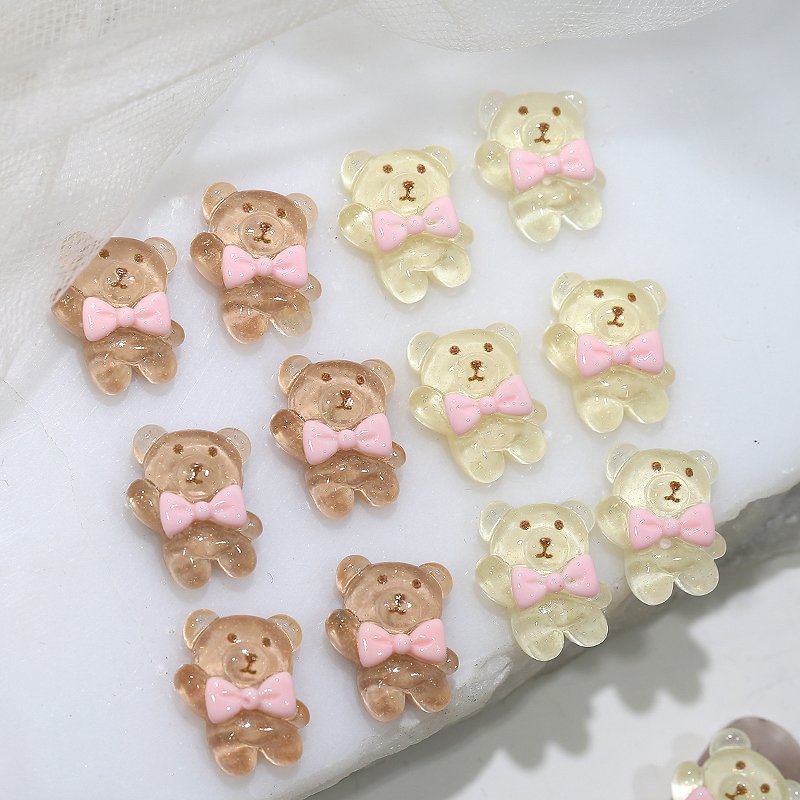 New Arrival Cute Charms For Nail Art Decoration 3d Resin Bow Bear Design Nail Rhinestones Nail Jewelry