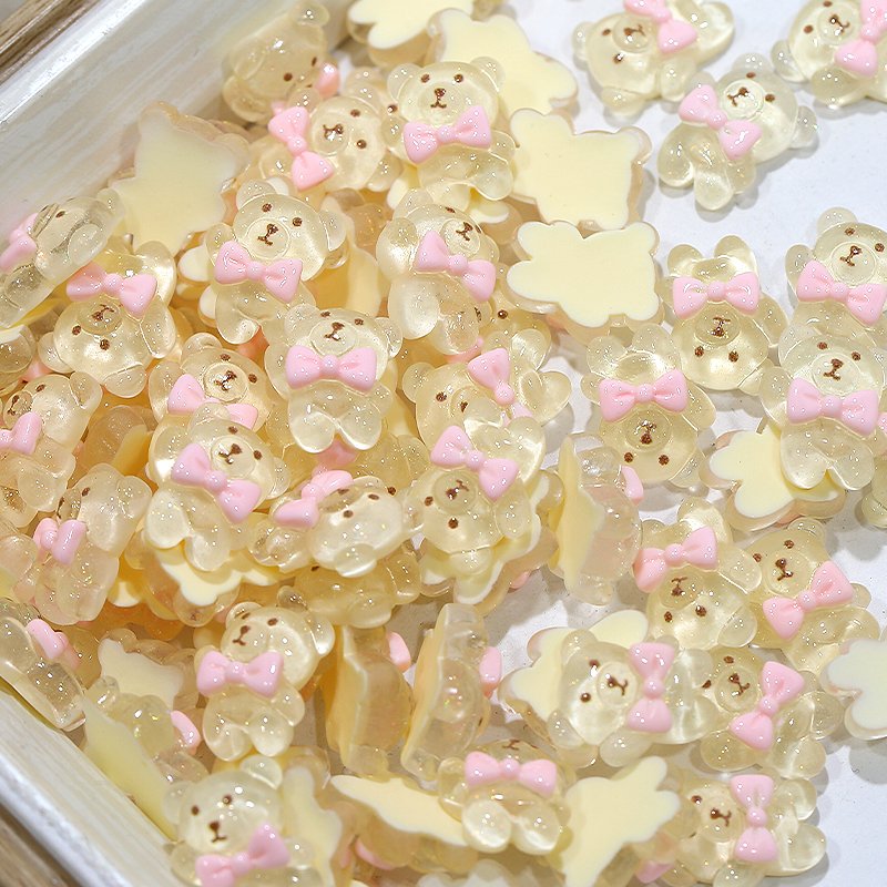 New Arrival Cute Charms For Nail Art Decoration 3d Resin Bow Bear Design Nail Rhinestones Nail Jewelry