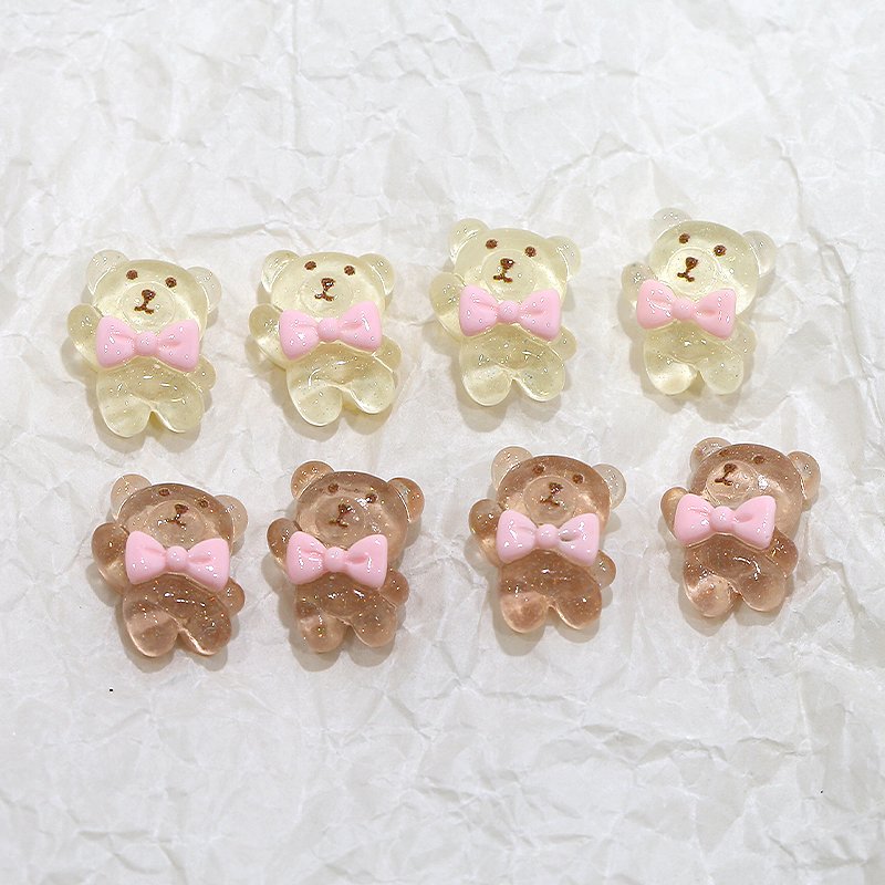 New Arrival Cute Charms For Nail Art Decoration 3d Resin Bow Bear Design Nail Rhinestones Nail Jewelry