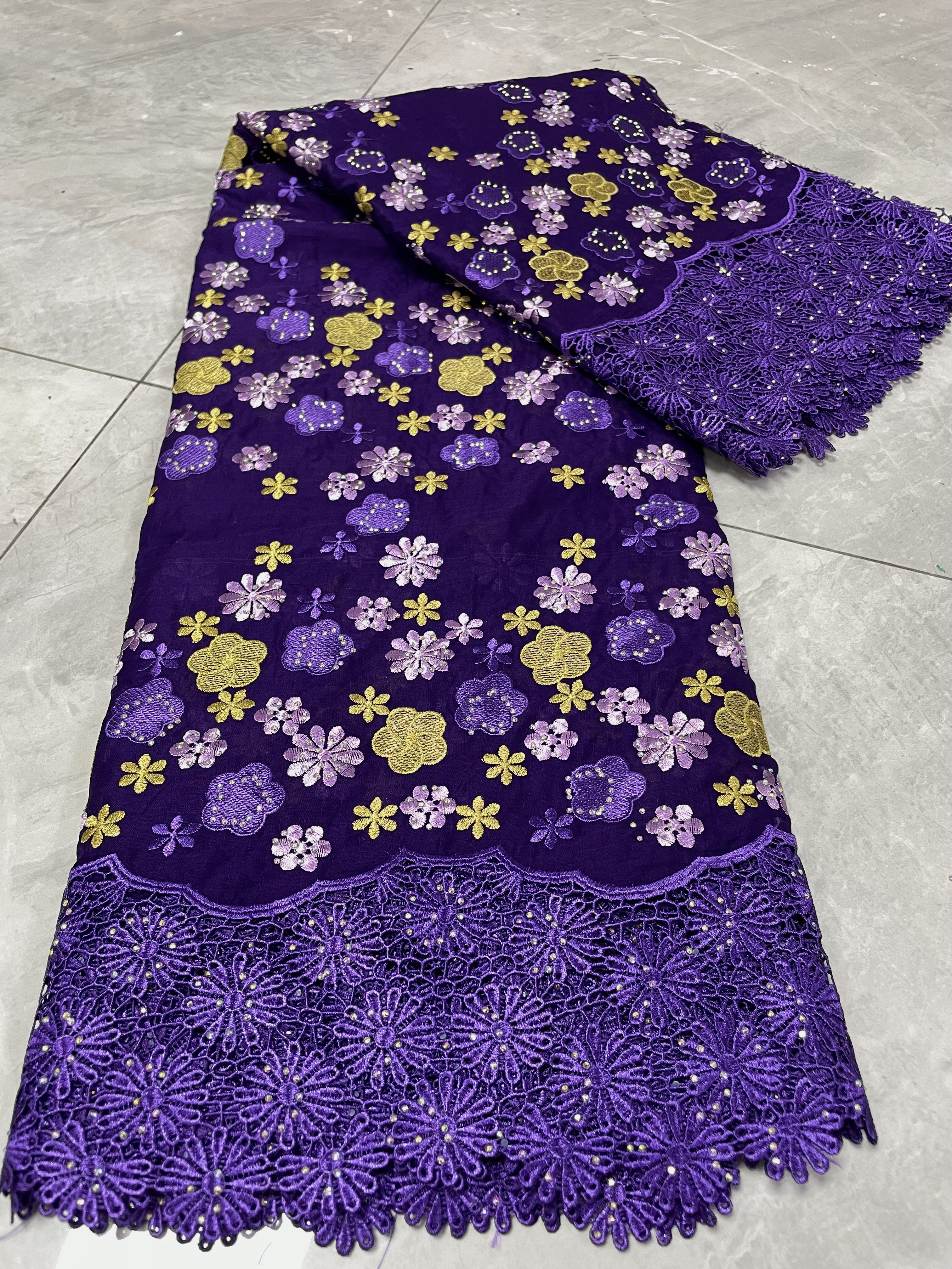 Cotton Lace With Rhinestones High quality 100% Voile Cotton Lace embroidered lace African Senegal Clothing Fabrics