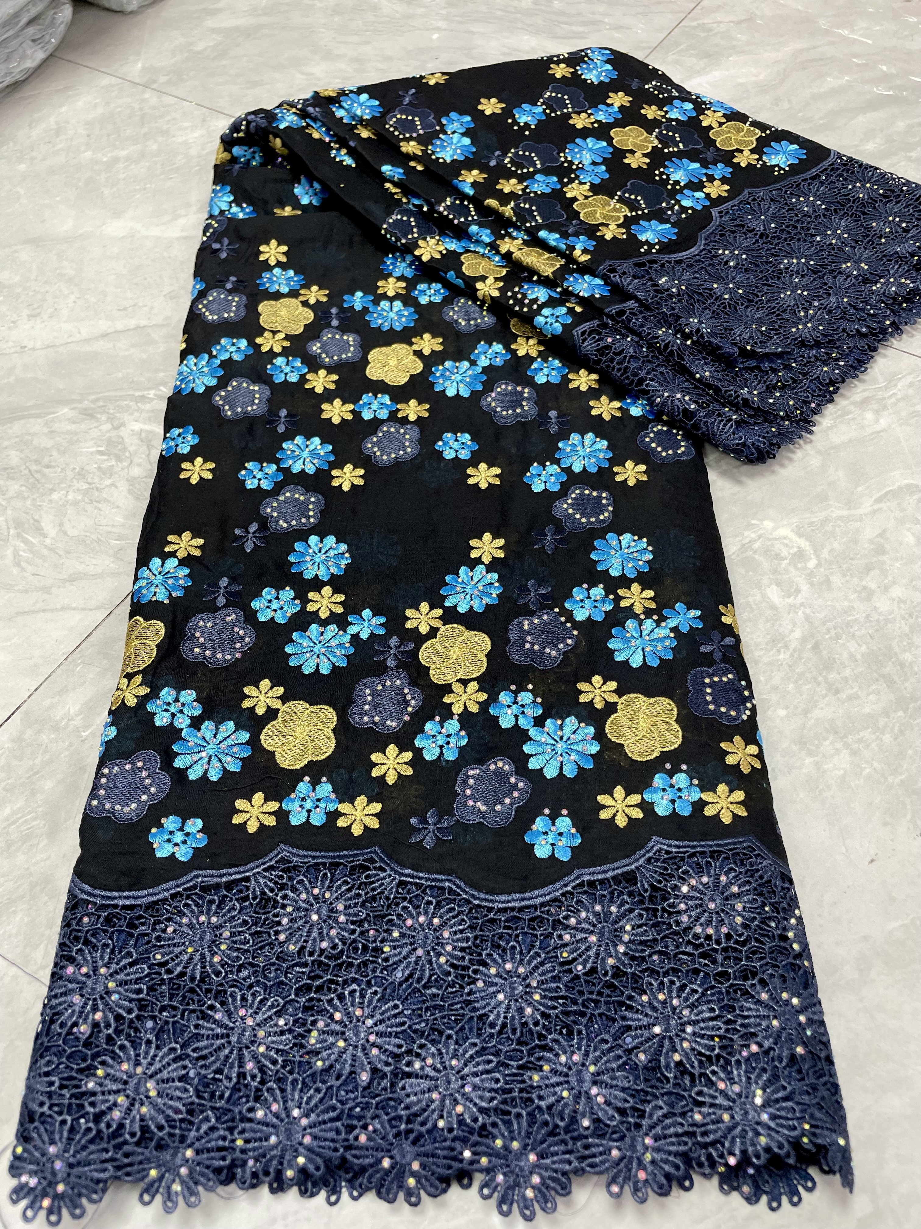 Cotton Lace With Rhinestones High quality 100% Voile Cotton Lace embroidered lace African Senegal Clothing Fabrics
