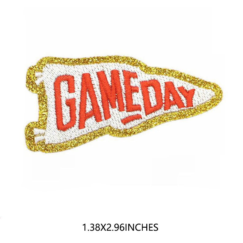 Heat transfer embroidered gold glitter trim hat patch football game day iron on patches for hats