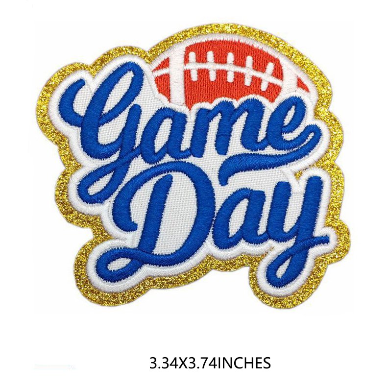 Heat transfer embroidered gold glitter trim hat patch football game day iron on patches for hats
