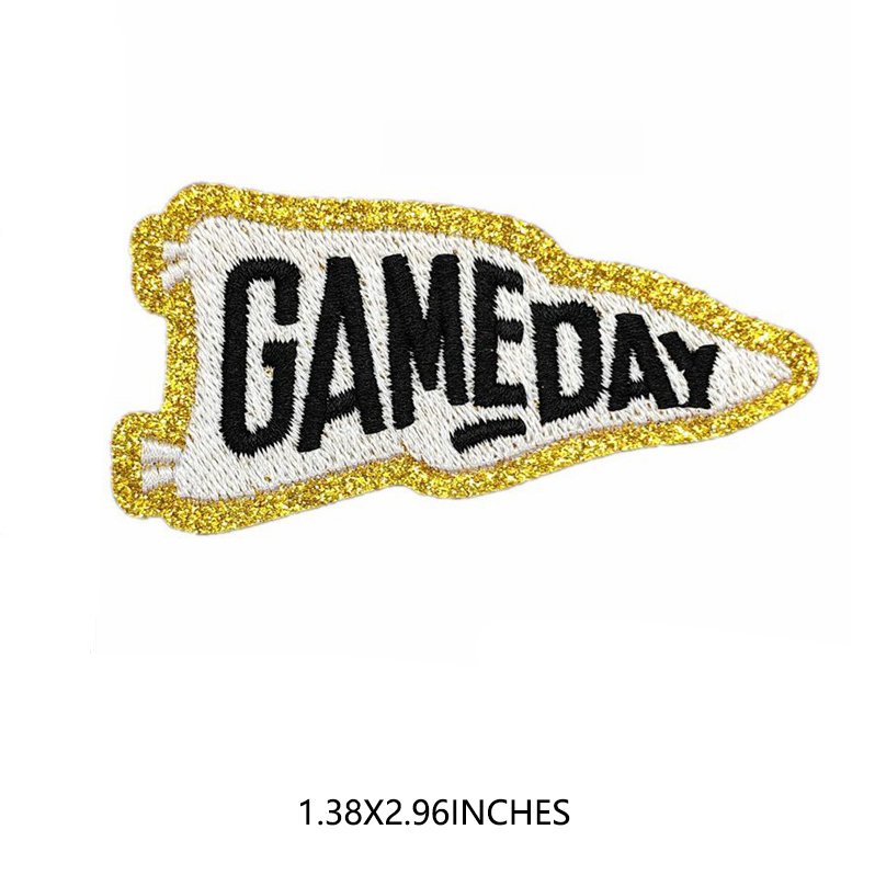 Heat transfer embroidered gold glitter trim hat patch football game day iron on patches for hats