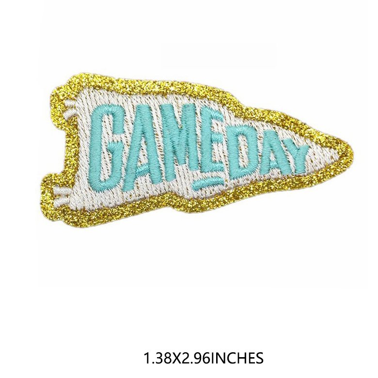 Heat transfer embroidered gold glitter trim hat patch football game day iron on patches for hats
