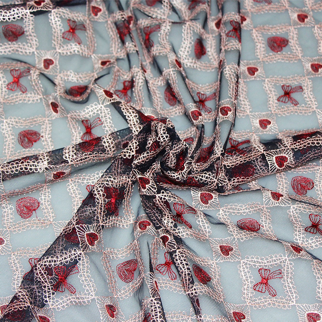 Bulk wholesale customized floral mesh indian lace allover flat embroidered fabric for clothing dess