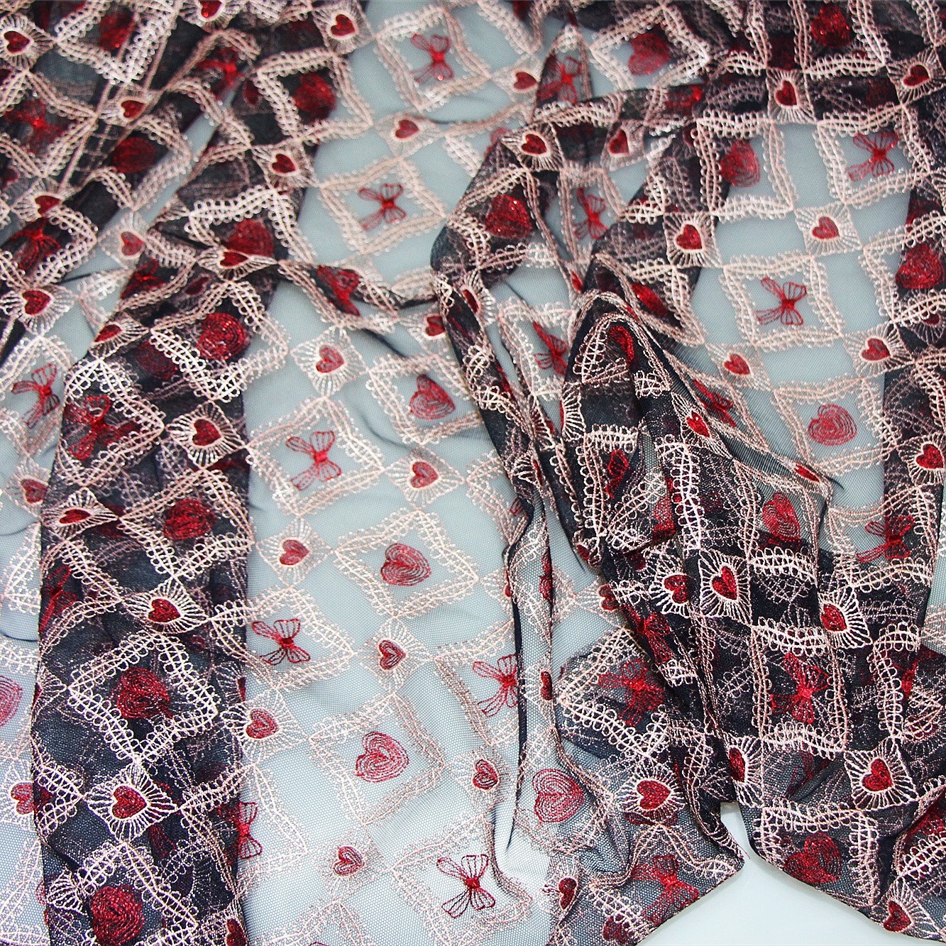 Bulk wholesale customized floral mesh indian lace allover flat embroidered fabric for clothing dess