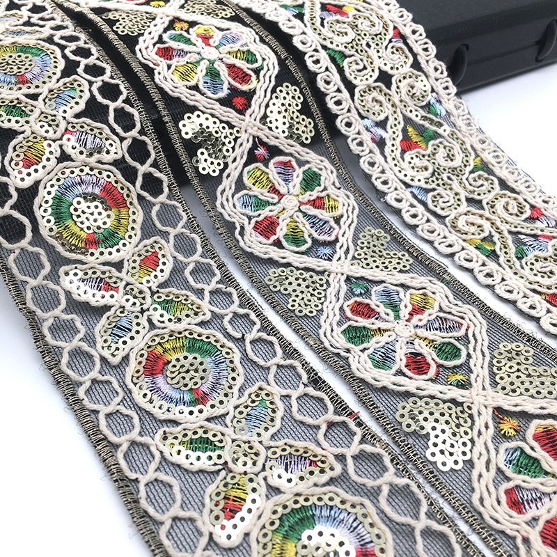 2021 new fashion hot selling cotton thread Sequins Embroidered Lace Trims Shoes Dress Decorative Webbing Ribbons DIY Sewing