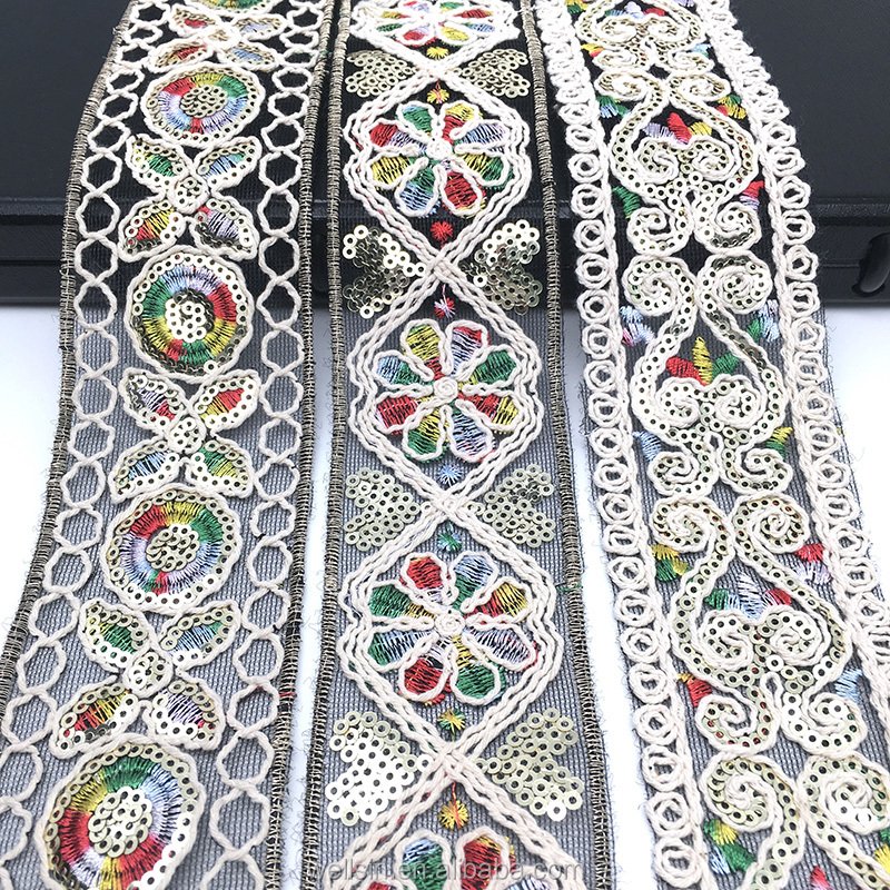2021 new fashion hot selling cotton thread Sequins Embroidered Lace Trims Shoes Dress Decorative Webbing Ribbons DIY Sewing
