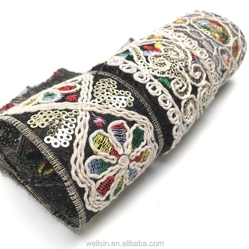 2021 new fashion hot selling cotton thread Sequins Embroidered Lace Trims Shoes Dress Decorative Webbing Ribbons DIY Sewing