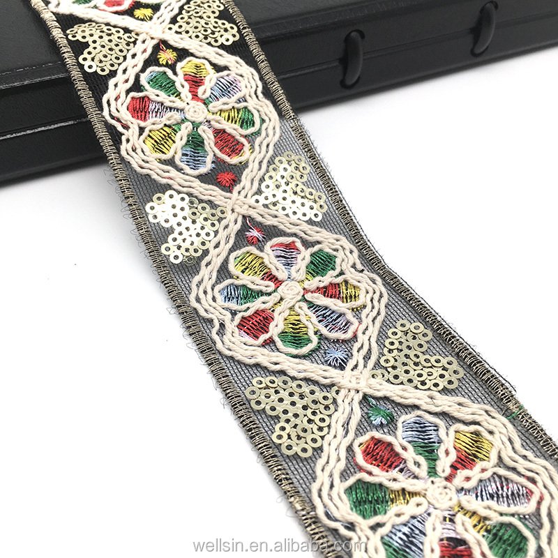 2021 new fashion hot selling cotton thread Sequins Embroidered Lace Trims Shoes Dress Decorative Webbing Ribbons DIY Sewing