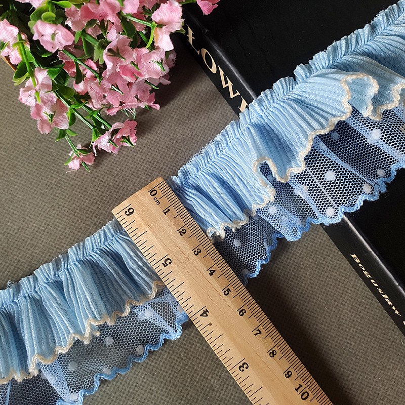 ZSY 5.5cm 2 layer lotus leaf lace tulle ruffle fabric dress accessories encrypted pleated chiffon Lace Trim