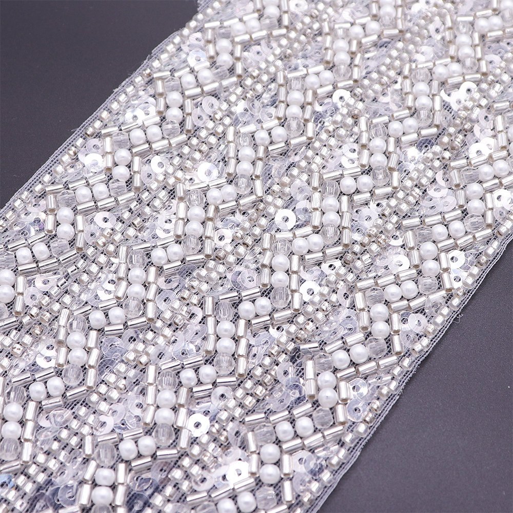 Custom Style Bulk Beaded Bridal Lace Trim Sew On White Lace Trim With Machine Embroidery
