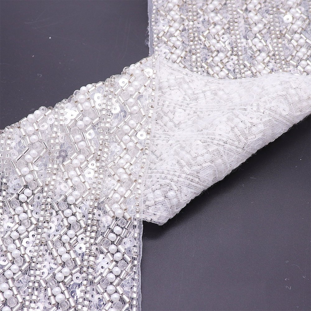 Custom Style Bulk Beaded Bridal Lace Trim Sew On White Lace Trim With Machine Embroidery
