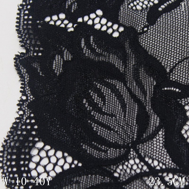 Factory sale 23cm high quality fancy tulip design elastic lace Trim Stretch nylon yarn black Fabric Lace For underwear Dress