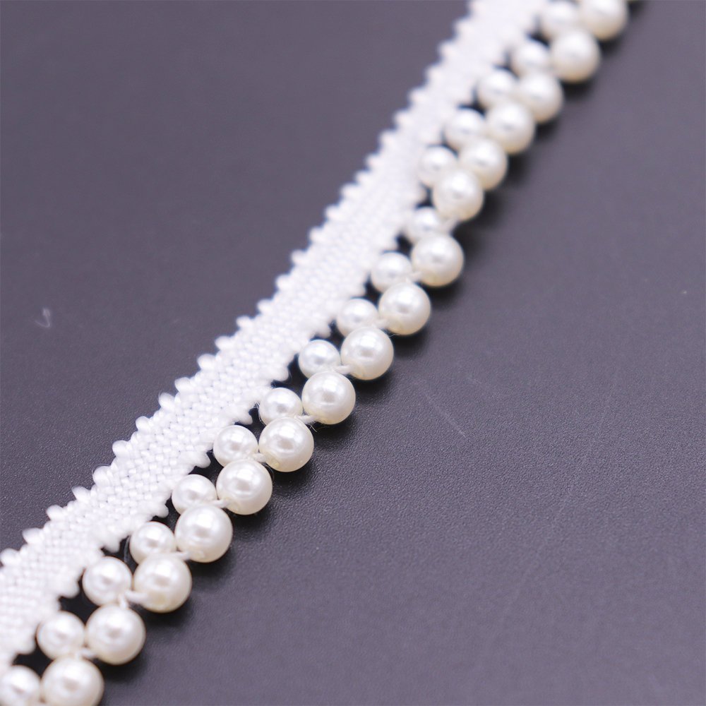 Factory Price Classic Hand Sewing Pearl Tape Bulk Polyester Lace Trim Collar Decoration Pearl Trim Lace