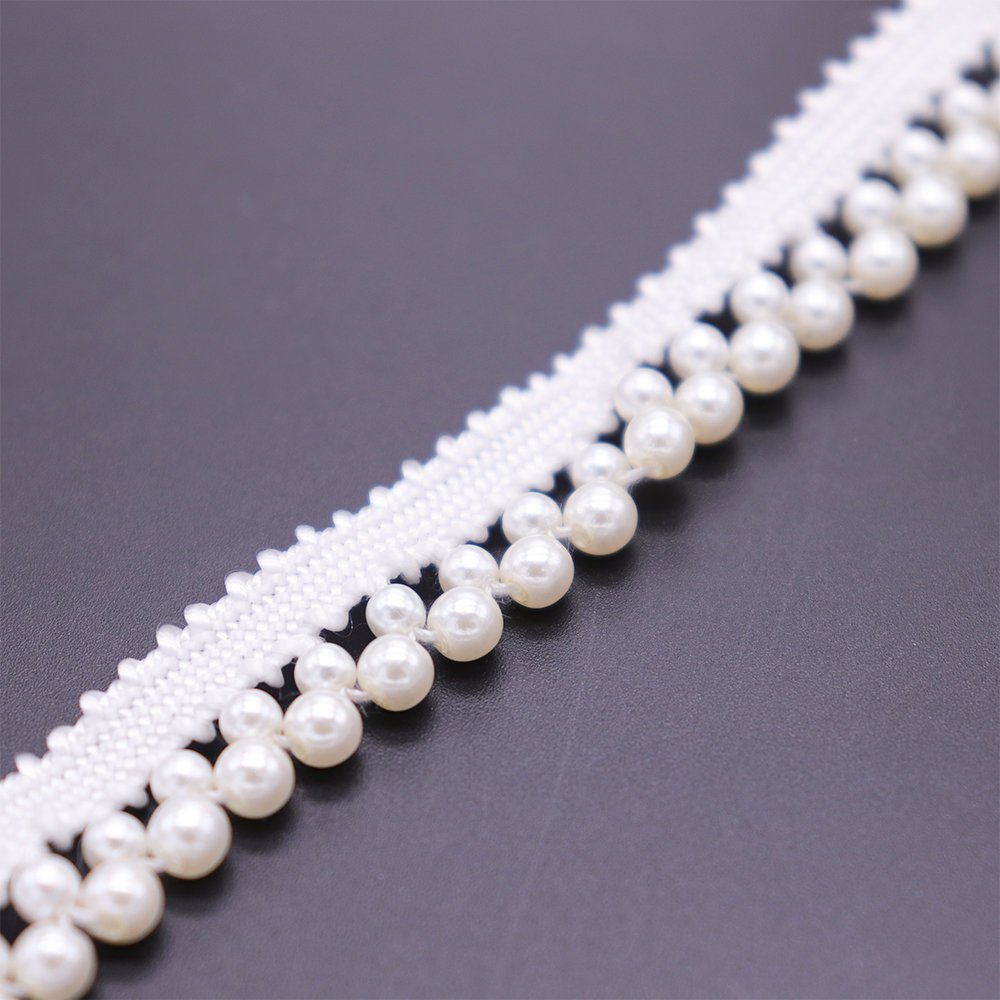 Factory Price Classic Hand Sewing Pearl Tape Bulk Polyester Lace Trim Collar Decoration Pearl Trim Lace